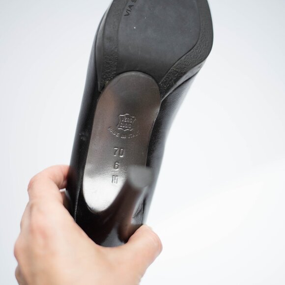 Via Spiga Platform Heels Women’s 6 Black Leather Pumps Made in Italy Career Goth - Picture 9 of 11